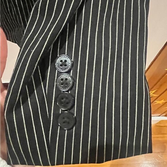 Lauren Ralph Lauren Wool blend striped blazer Black tan cream colored stripes - Picture 3 of 10